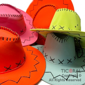 SOMBRERO COWBOY PREMIUM COLORES SURTIDOS Y FLUO DE TELA X 1